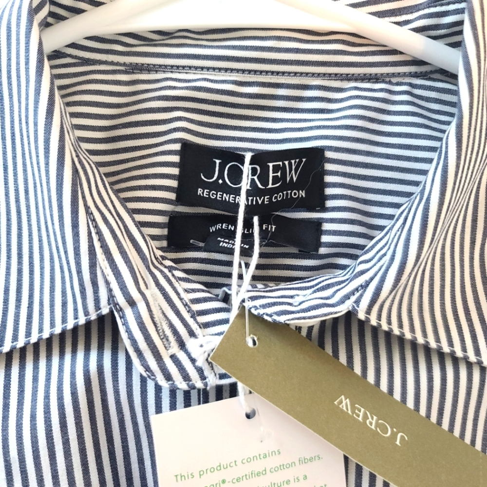 NWT J.Crew Wren Slim Fit Striped Button Shirt In Regenerative Cotton - Picture 6 of 8